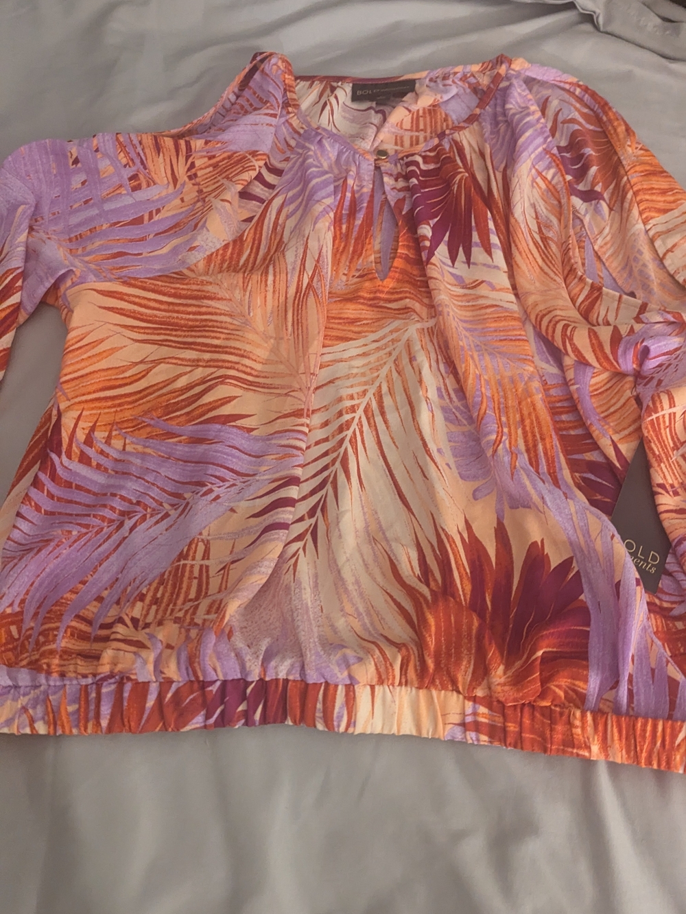 Bold Elements Orange & Lavender Palm-Print Blouse